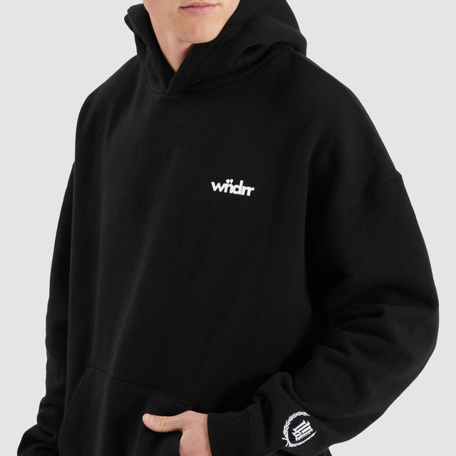 model wears Low Down Heavy Weight Hood Black Hoodies Black - image 3