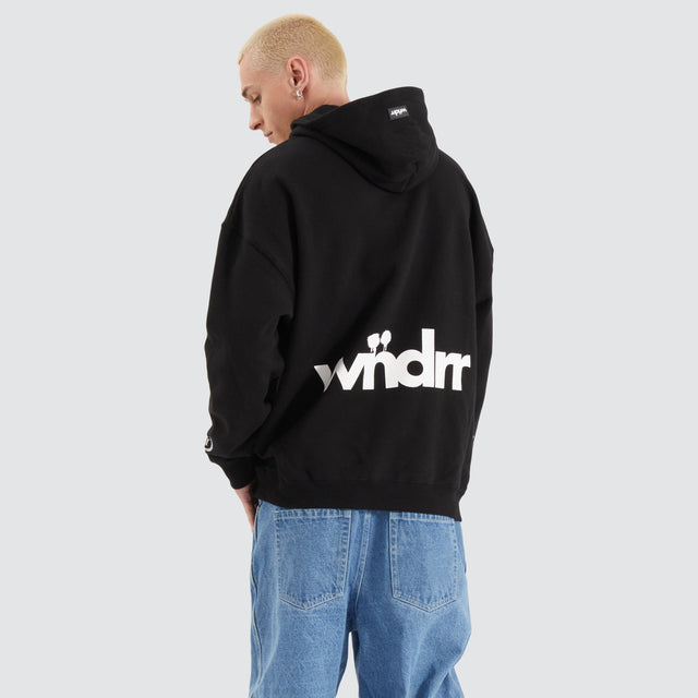 model wears Low Down Heavy Weight Hood Black Hoodies Black - image 2