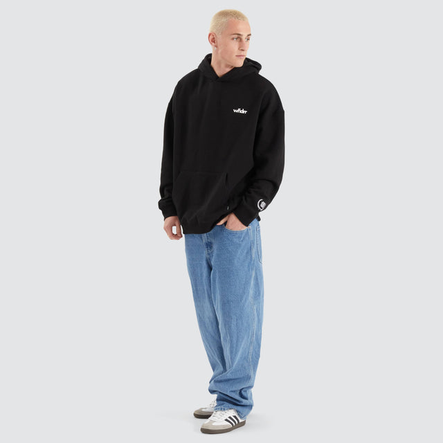model wears Low Down Heavy Weight Hood Black Hoodies Black - image 4