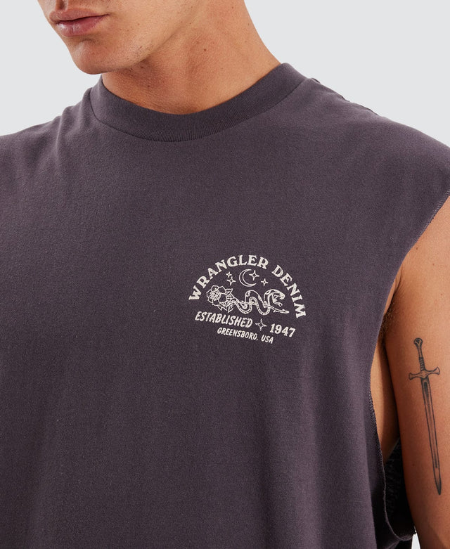 Wrangler Serpent Stamp Muscle Tee Slate Grey