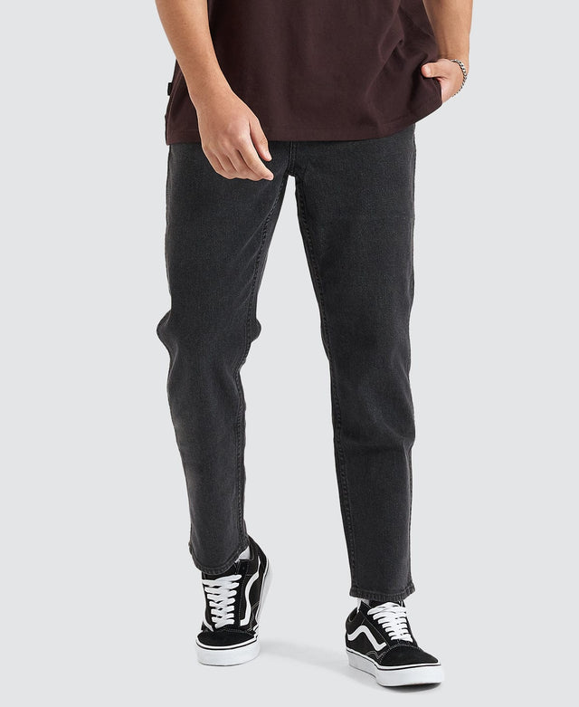 model wears Sid Straight Leg Smoke Stack Black Jeans Pants Black - image 1