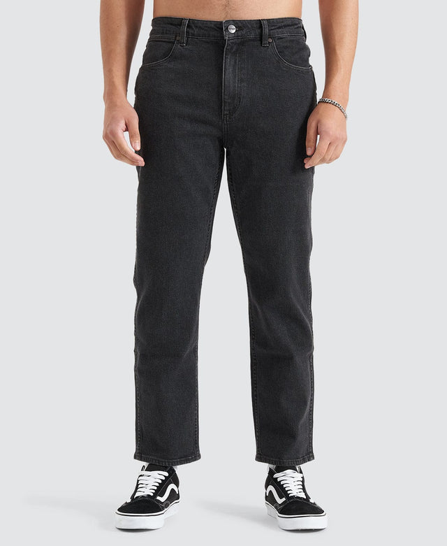 model wears Sid Straight Leg Smoke Stack Black Jeans Pants Black - image 2