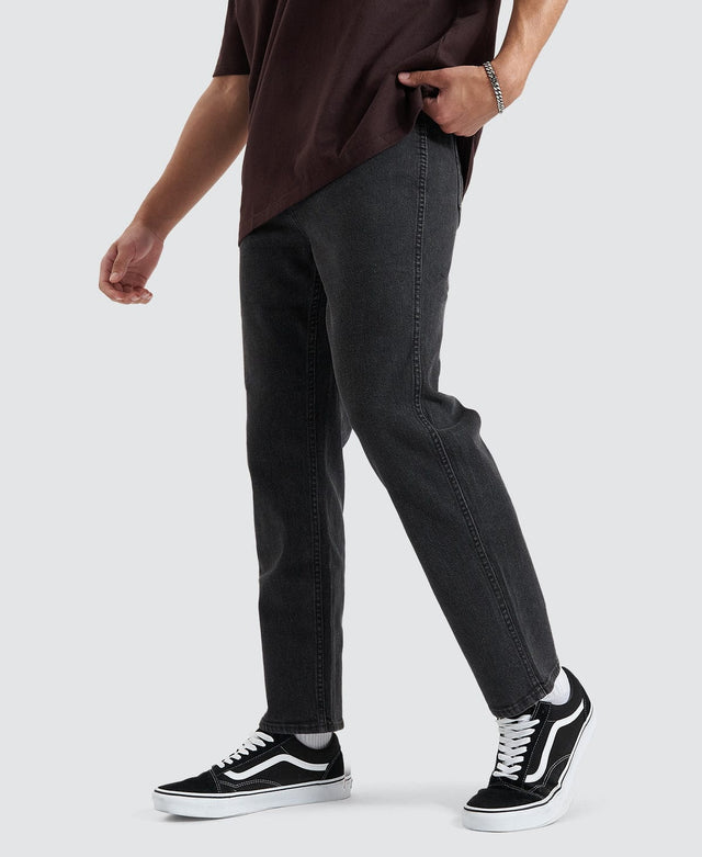 model wears Sid Straight Leg Smoke Stack Black Jeans Pants Black - image 7