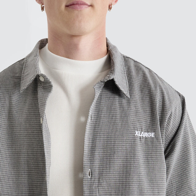 model wears 91 Oxford Shirt Grey Short Sleeve Shirts Grey - image 2