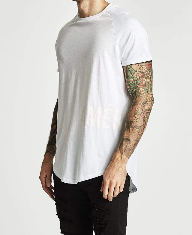 Americain Minuit Raglan Sleeve Curved Hem T-Shirt White