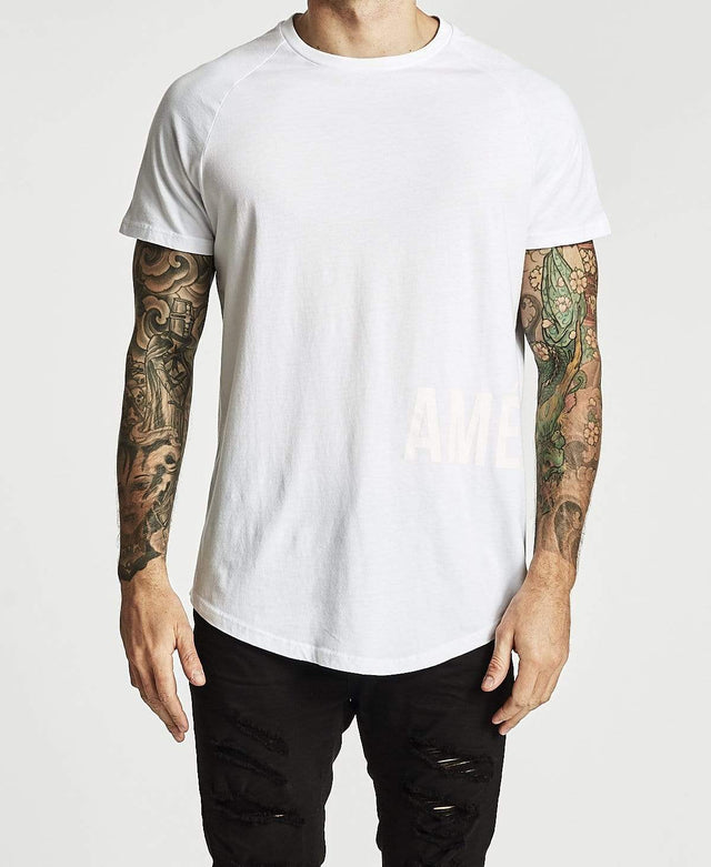 Americain Minuit Raglan Sleeve Curved Hem T-Shirt White