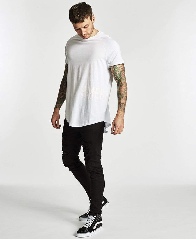 Americain Minuit Raglan Sleeve Curved Hem T-Shirt White