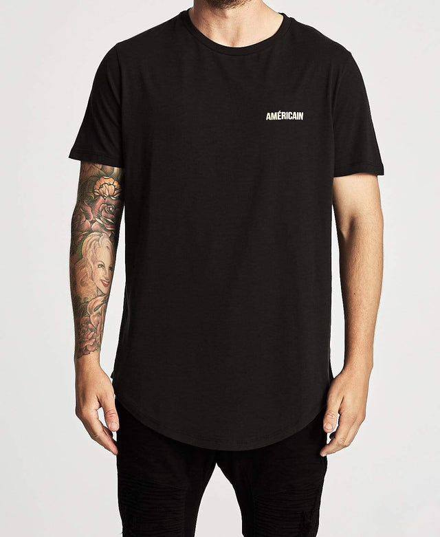 Americain Vendredi Noir Curved Hem T-Shirt Jet Black