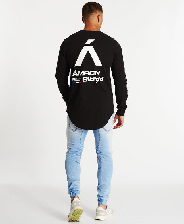 Americain Vrai Dual Curved Long Sleeve T-Shirt Jet Black