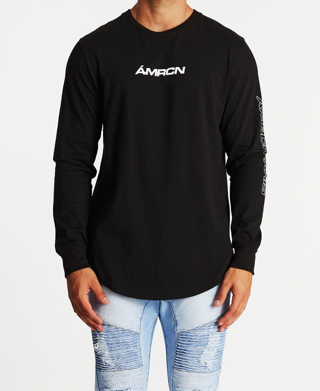 Americain Vrai Dual Curved Long Sleeve T-Shirt Jet Black