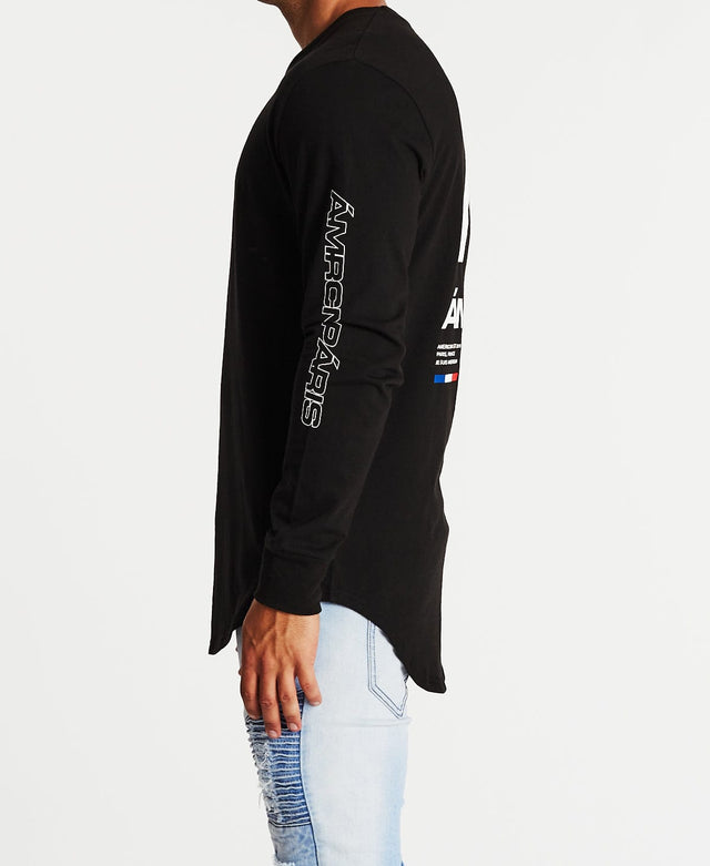 Americain Vrai Dual Curved Long Sleeve T-Shirt Jet Black