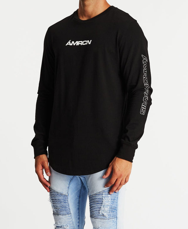 Americain Vrai Dual Curved Long Sleeve T-Shirt Jet Black