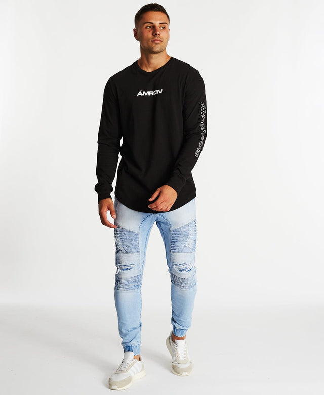 Americain Vrai Dual Curved Long Sleeve T-Shirt Jet Black