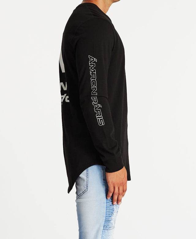 Americain Vrai Dual Curved Long Sleeve T-Shirt Jet Black