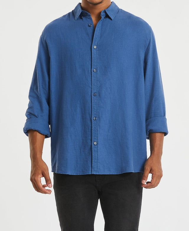 Inventory Newport Linen Long Sleeve Shirt Pigment Navy