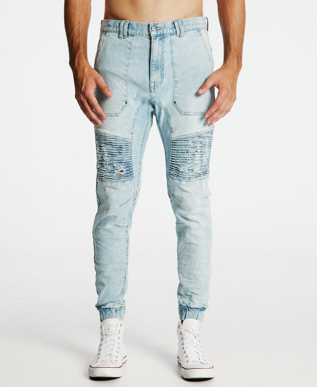model wears Carter Denim Jogger Pants Powder Blue Pants Blue - image 1