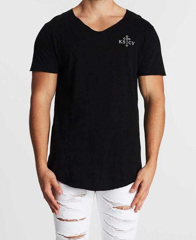 Kiss Chacey Creeping Death Raw V Neck T-Shirt Mineral Black