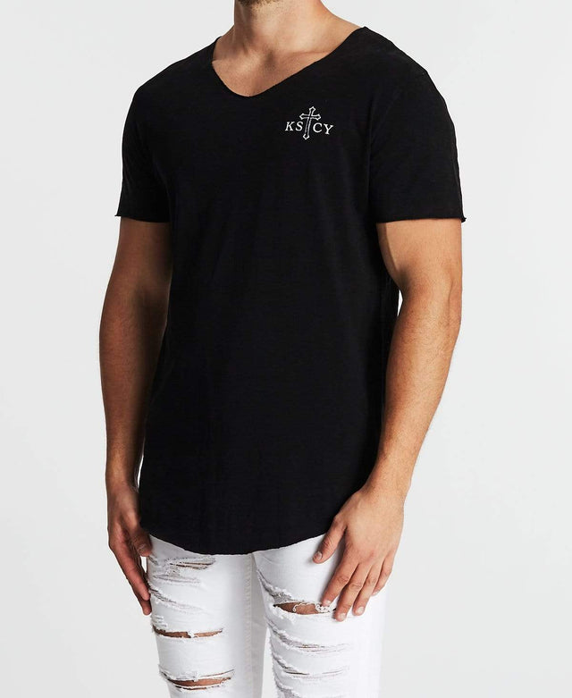 Kiss Chacey Creeping Death Raw V Neck Tee Mineral Black