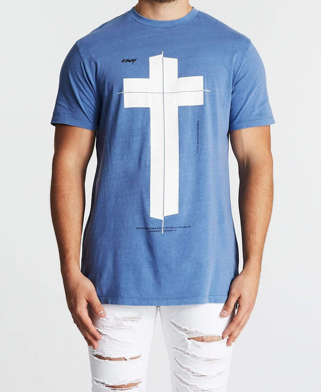 Kiss Chacey Dazed Step Hem T-Shirt Pigment Colony Blue