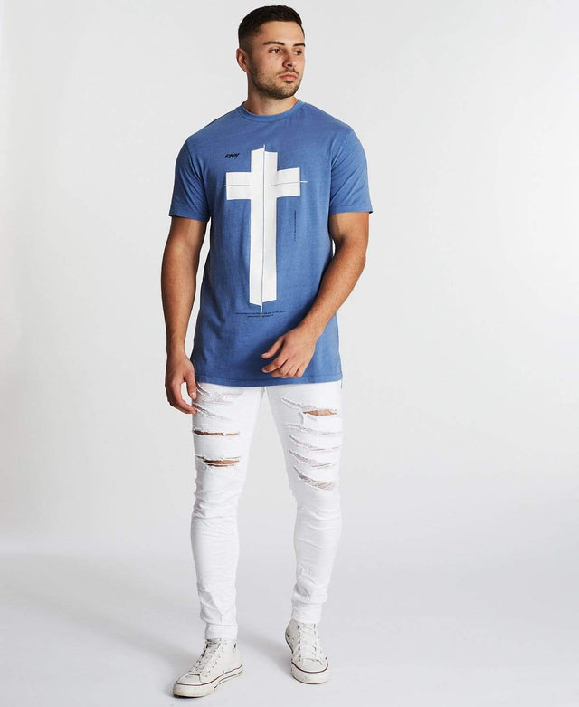 Kiss Chacey Dazed Step Hem Tee Pigment Colony Blue
