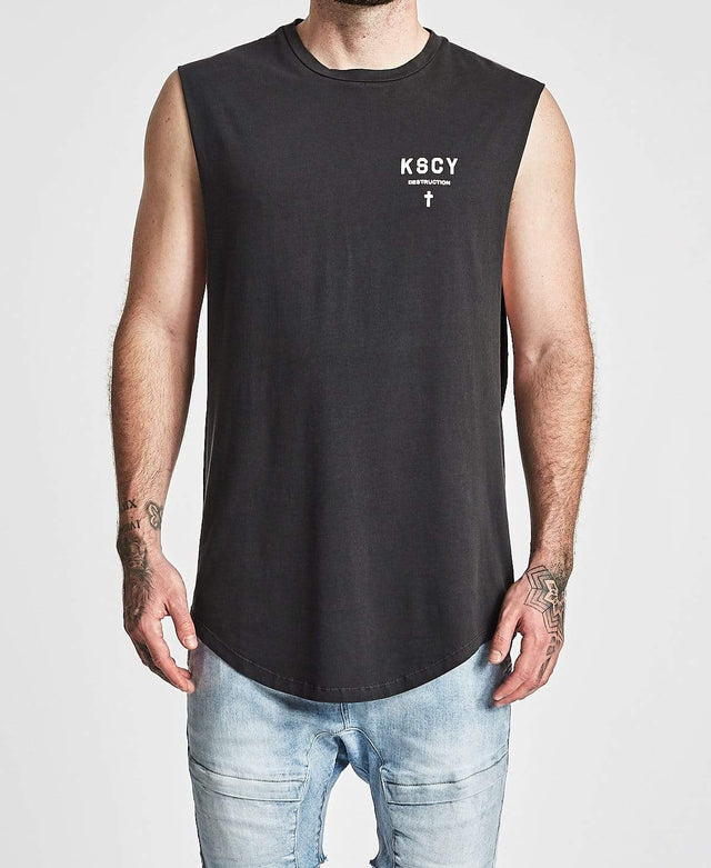 Kiss Chacey Decades Curved Hem Muscle Tee Pigment Black