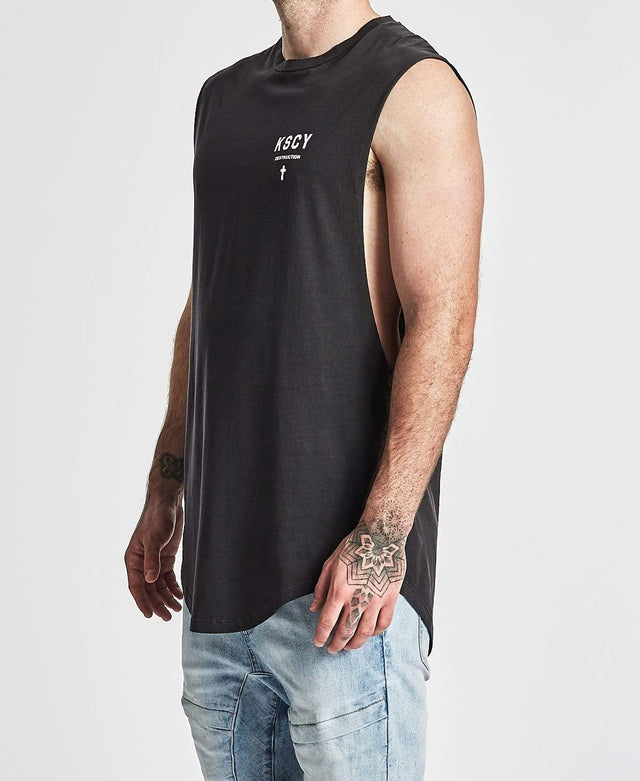 Kiss Chacey Decades Curved Hem Muscle Tee Pigment Black