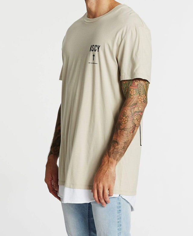 Kiss Chacey Don't Love Angels Layered Hem Relaxed Fit T-Shirt Stone