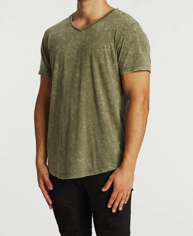 Kiss Chacey Episodes Dual Curved V-Neck T-Shirt Acid Khaki