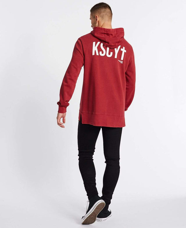 Kiss Chacey False Hopes Step Hem Hoodie Pigment Burgundy