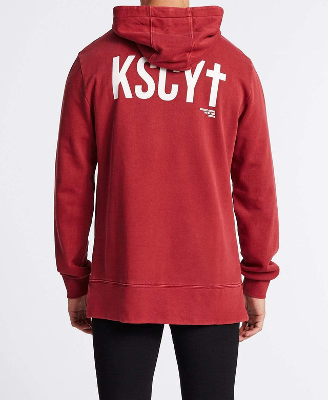 Kiss Chacey False Hopes Step Hem Hoodie Pigment Burgundy