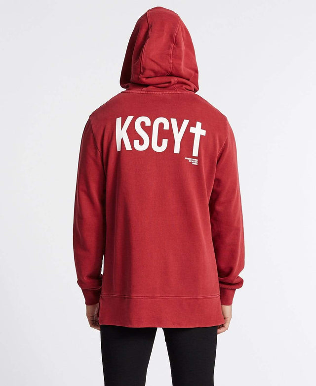 Kiss Chacey False Hopes Step Hem Hoodie Pigment Burgundy