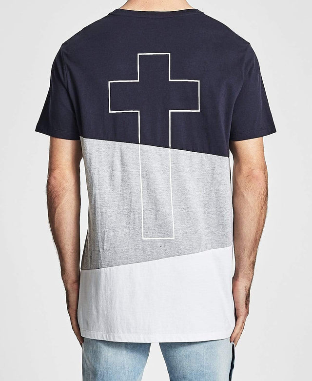 Kiss Chacey Future Step Hem Tall T-Shirt Navy/Grey Marle/White