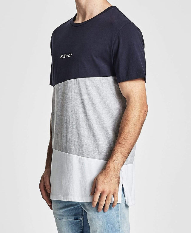 Kiss Chacey Future Step Hem Tall T-Shirt Navy/Grey Marle/White