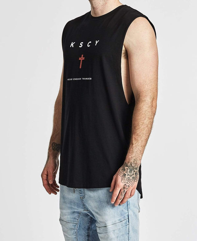 Kiss Chacey Huntington Curved Hem Muscle Tee Jet Black