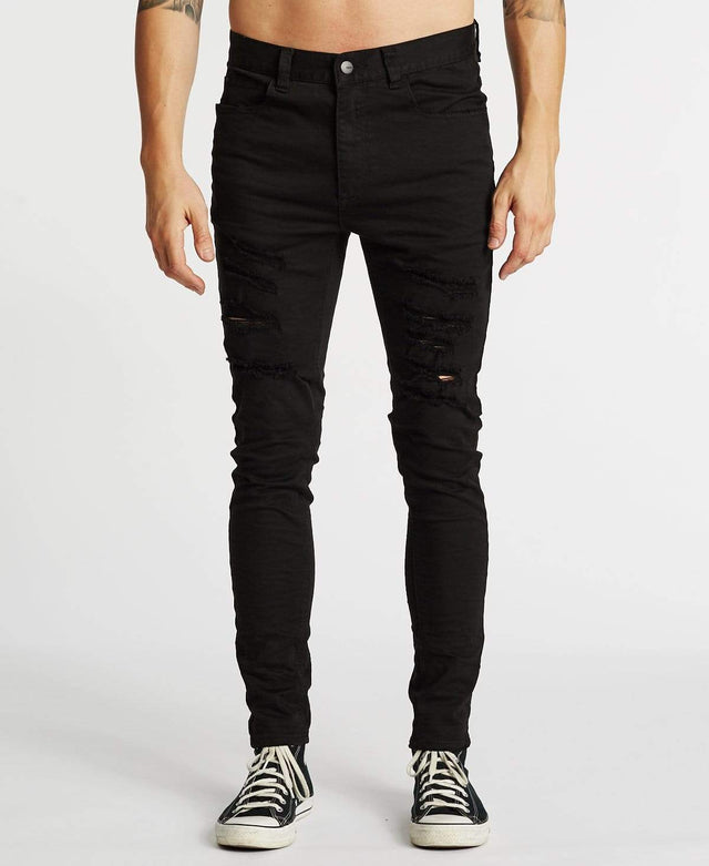 model wears K1 Super Skinny Fit Jeans Destroyed Black Pants Black - image 4