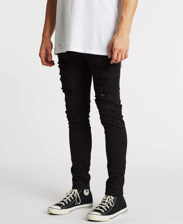 model wears K1 Super Skinny Fit Jeans Destroyed Black Pants Black - image 5
