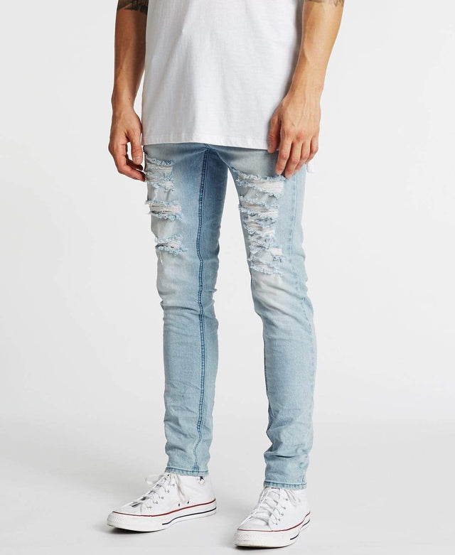 model wears K1 Super Skinny Fit Jeans Destroyed Defiance Blue Pants Blue - image 5