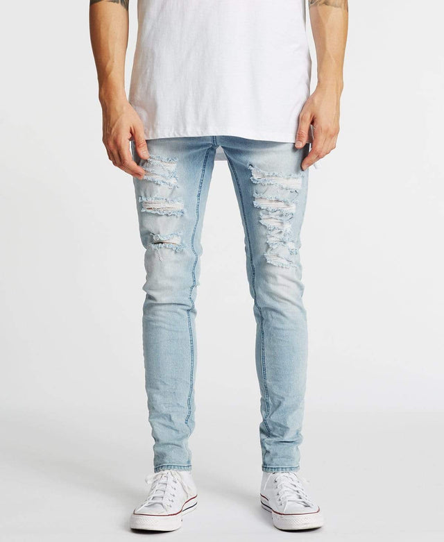 model wears K1 Super Skinny Fit Jeans Destroyed Defiance Blue Pants Blue - image 1