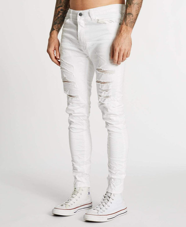 model wears K1 Super Skinny Fit Jeans Destroyed White Pants White - image 3