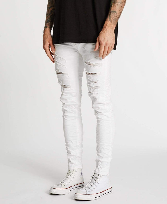 model wears K1 Super Skinny Fit Jeans Destroyed White Pants White - image 5