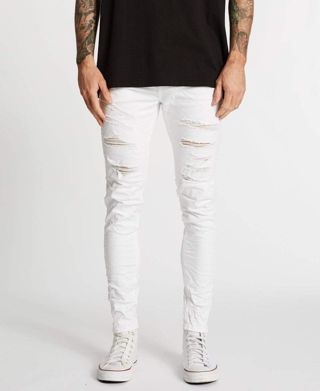 model wears K1 Super Skinny Fit Jeans Destroyed White Pants White - image 1