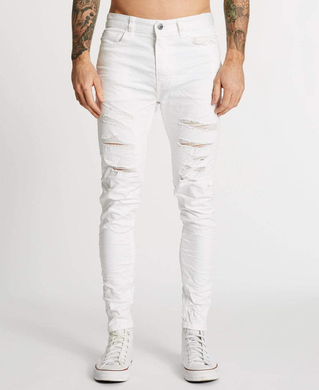 model wears K1 Super Skinny Fit Jeans Destroyed White Pants White - image 4