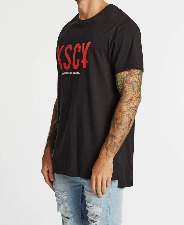 Kiss Chacey Last Love Tall Step Hem T-Shirt Jet Black