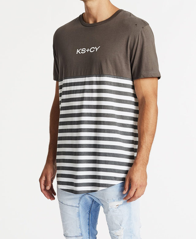 Kiss Chacey Own Terms Dual Curved Tee Charcoal Stripe