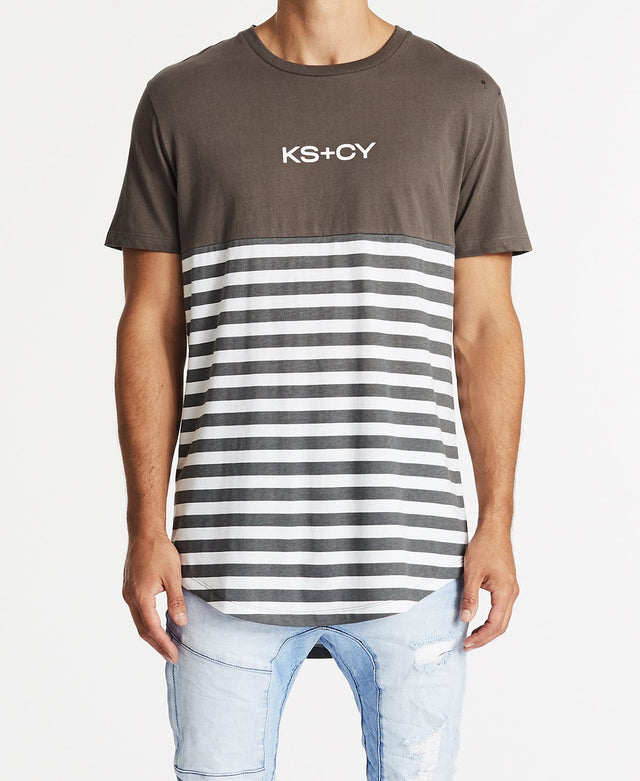 Kiss Chacey Own Terms Dual Curved Tee Charcoal Stripe