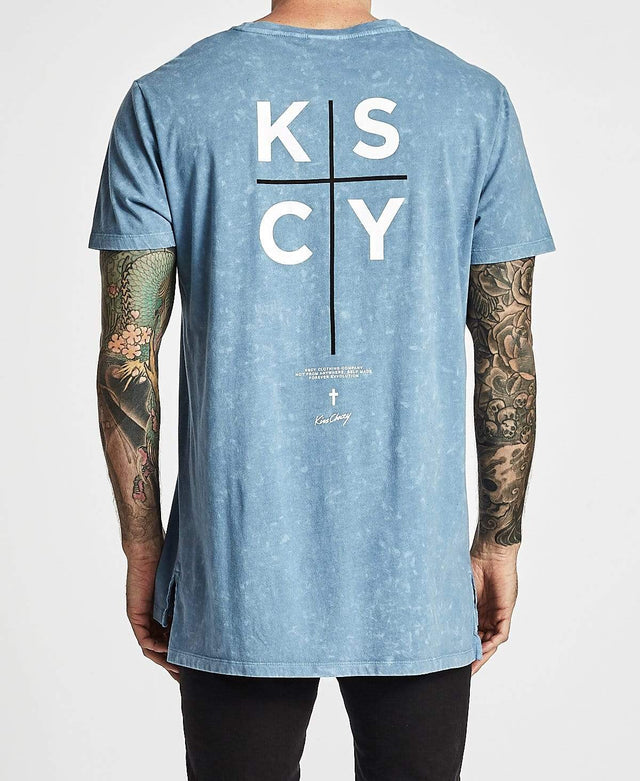 Kiss Chacey Self Made Tall Step Hem T-Shirt Acid Blue Shadow