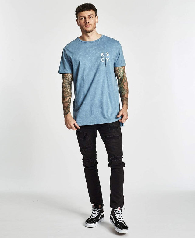 Kiss Chacey Self Made Tall Step Hem T-Shirt Acid Blue Shadow