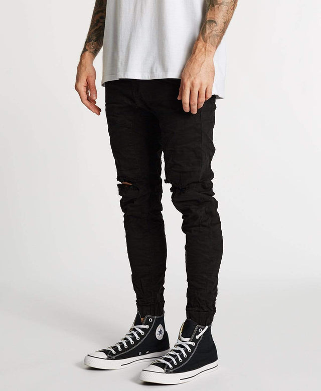 Kiss Chacey Spartan Denim Jogger Pants Jet Black