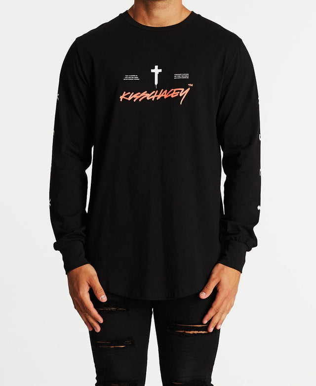 Kiss Chacey Youth Dual Curved Long Sleeve T-Shirt Jet Black