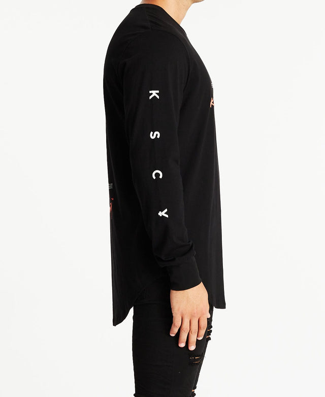 Kiss Chacey Youth Dual Curved Long Sleeve T-Shirt Jet Black